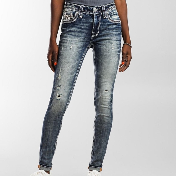 ❤️NeW!❤️ ROCK REVIVAL MELANIE MID-RISE EMBROIDERED SKINNY STRETCH JEANS SIZE 28 - Picture 4 of 9